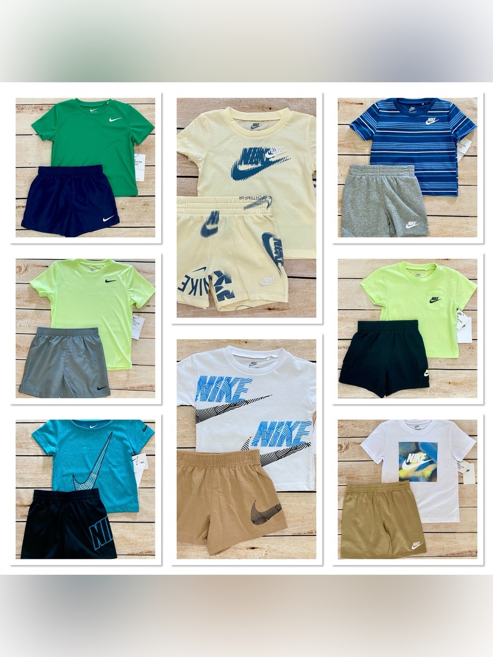 Nike Kids Athletic Tee & Short Sets - Lime, Teal, Blue, Gray, Olive, Tan 24M